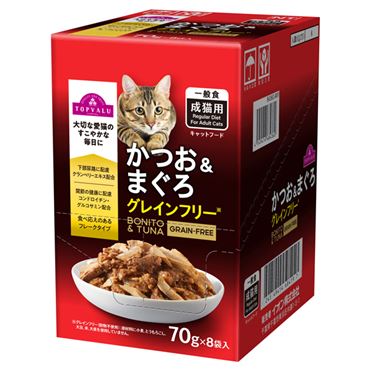 値下げトップバリュ キャットフードかつお＆まぐろ グレインフリー 70g132袋 おうちでイオン イオンネットスーパー 【ペット用】トップバリュ