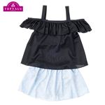 【水着】（女の子）トップバリュ トリプルエンジェル オフショルダー2P水着（ブラック）サイズ 120cm