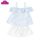 【水着】（女の子）トップバリュ トリプルエンジェル オフショルダー2P水着（サックス）サイズ 110cm