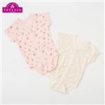 トップバリュ オーガニックコットンブレンド 前開き半袖ボディスーツ 2枚組（小花＆いちご）サイズ 50～60cm