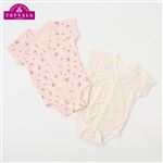 トップバリュ オーガニックコットンブレンド 前開き半袖ボディスーツ 2枚組（小花＆いちご）サイズ 60～70cm
