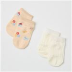 ファンシー総柄 ソックス 2足組（ライトベージュ＆ホワイト）サイズ 7～9cm