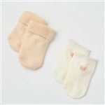 くま柄 ソックス 2足組（ホワイト＆ライトベージュ）サイズ 7～9cm
