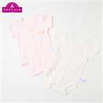 【ベビー】ピースフィットクール 前開き半袖ボディスーツ 2枚組（くま（ピンク））サイズ 90cm