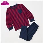 （キッズ）トップバリュ 綿100％スムース 長袖ルームウェア（エンジ×ネイビー）サイズ 120cm