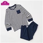 （キッズ）トップバリュ 綿100％スムース 長袖ルームウェア（ネイビー×オフシロ）サイズ 120cm