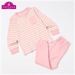 （キッズ）トップバリュ 綿100％スムース 長袖ルームウェア（ピンク×オフシロ）サイズ 130cm
