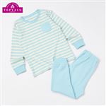 （キッズ）トップバリュ 綿100％スムース 長袖ルームウェア（サックス×オフシロ）サイズ 120cm