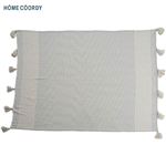 HOME COORDY スローケット 先染めボーダー フリンジ付き ブルー 140×190cm