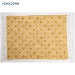 HOME COORDY スローケット ジャカード織幾何柄フリンジ付き イエロー 140×190cm