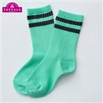 （キッズ）トップバリュ 2本ラインクルーソックス（グリーン）サイズ 19～21cm