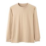 （メンズ）ピースフィット SilkyFACT コットン長袖クルーネックシャツ（ベージュ）サイズ L