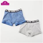 （キッズ）トップバリュ 綿混ストレッチボクサー 2枚組（ボーダー）（ブルー系×グレー系ボーダー）サイズ 130cm