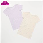 女の子 トップバリュ オーガニック綿 女児 3分袖 柄 2枚組（パープル総柄×ホワイト総柄）サイズ 100cm