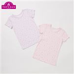 女の子 トップバリュ 厚地 女児 3分袖 柄 2枚組（ピンク総柄×パープル総柄）サイズ 110cm