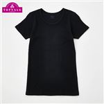 女の子 ピースフィット WARM オーガニックコットン綿混 女児 3分袖丸首（衿広め）（ブラック）サイズ 120cm