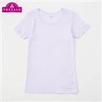 女の子 ピースフィット WARM オーガニックコットン綿混 女児 3分袖丸首（衿広め）（パープル）サイズ 165cm