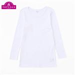 女の子 ピースフィット WARM オーガニックコットン綿混 女児 9分袖丸首（衿広め）（ホワイト）サイズ 150cm
