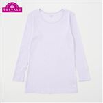 女の子 ピースフィット WARM オーガニックコットン綿混 女児 9分袖丸首（衿広め）（ラベンダー）サイズ 165cm
