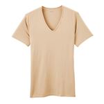 PEACE FIT（ピースフィット）（メンズ）Silky FACT 半袖 Vネックシャツ（ベ－ジュ）サイズ L