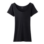 （レディース）ピースフィット COOL コットン100％ 汗取りパッド付 3分袖（クロ）サイズ 2XL