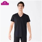 （メンズ）ピースフィット COOL 半袖Vネックシャツ 強力接触冷感（クロ）サイズ XL