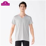 （メンズ）ピースフィット COOL 半袖Vネックシャツ 強力接触冷感（グレー）サイズ 3XL