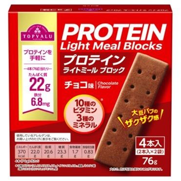 トップバリュ プロテイン ライトミール ブロック チョコ味 4本入（76g