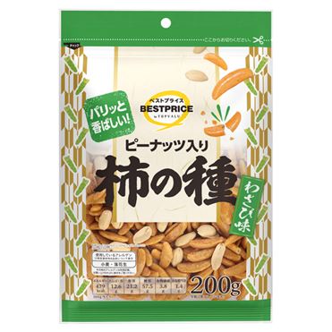 トップバリュベストプライス ピーナッツ入り柿の種 わさび味 チャック