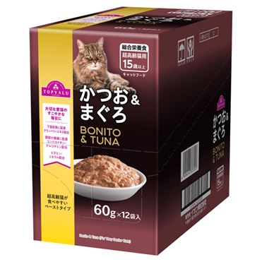 トップバリュ 超高齢猫用 15歳以上 かつお&まぐろ 60g×12袋入【猫用