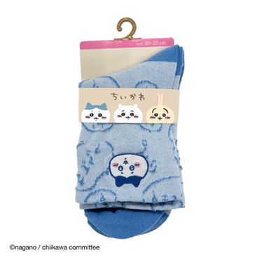 岡本 ちいかわソックス ハチワレフロート刺繍 クルー丈 ウスアオ 20