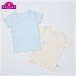 トップバリュ オーガニックコットンブレンド 丸首半袖シャツ 2枚組 肌着 ベビー キッズ サックス&ナチュラル 80cm