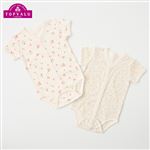 トップバリュ オーガニックコットンブレンド 前開き半袖ボディスーツ 2枚組 いちご&小花柄 肌着 ベビー ナチュラル 70cm