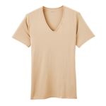 トップバリュ PEACE FIT SilkyFACT 半袖Vネックシャツ メンズ ベージュ L