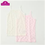 トップバリュ オーガニックコットンブレンド速乾 キャミソール 2枚組 女の子 チェリー柄ピンク／ベア柄オフホワイト 110cm