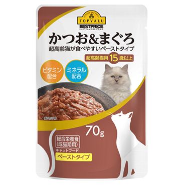 おうちでイオン イオンネットスーパー ペット用 トップバリュベストプライス キャットフード パウチ かつお まぐろ 超高齢猫用 70g